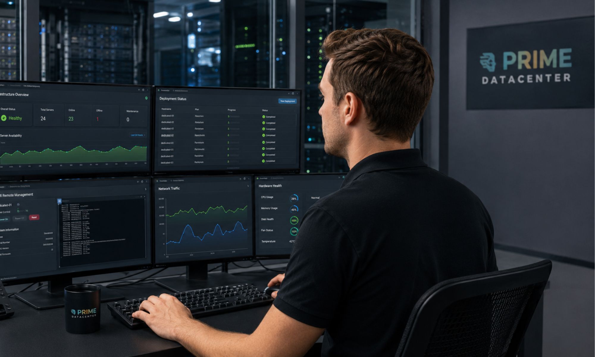 Monitoring workstation at PRIME DataCenter for infrastructure and resource oversight