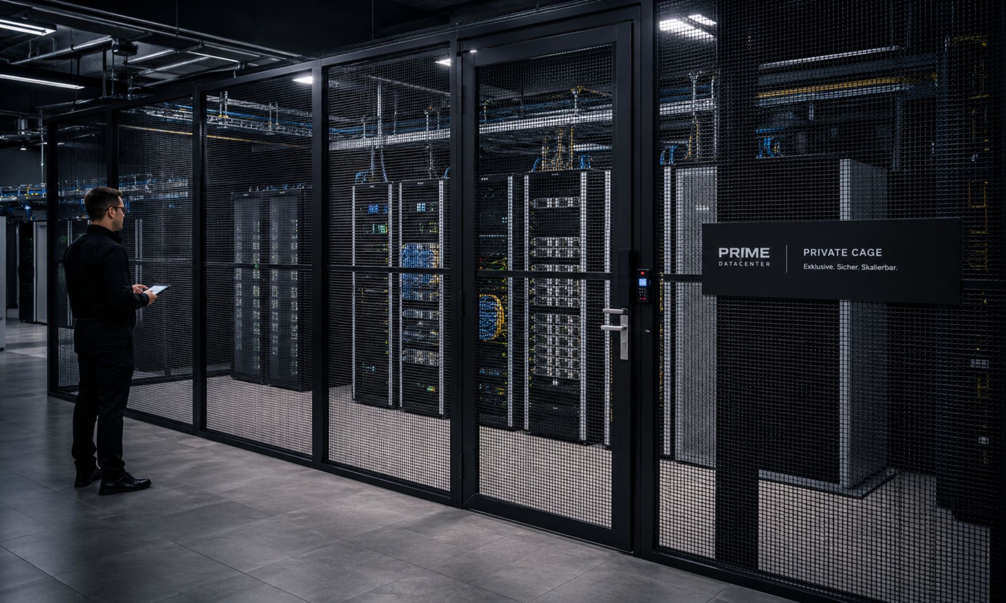 Zone Private Cage chez PRIME DataCenter avec espaces racks separes et infrastructure controlee